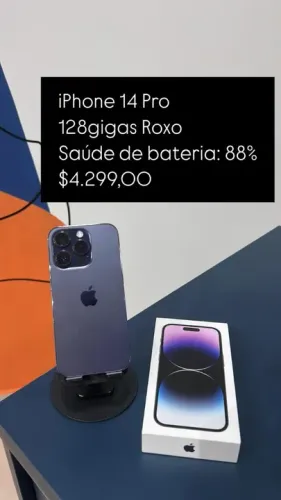iPhone 14 Pro 128GB Roxo Saúde de bateria 88% R$ 4.299,00 | Loja Fisica 