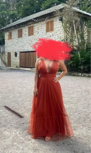Vestido de madrinha - cor terracota c/ glitter- tamanho 42-44