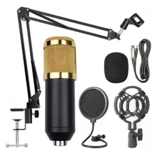 Kit Microfone Condensador Braço Articulado Pop Filter Gravação Profissional Novo na Caixa