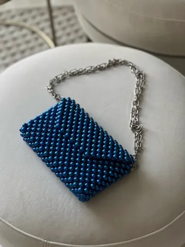 Bolsa Miçanga Pérola Azul