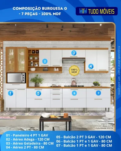 Cozinha modulada Burguesa 100% MDF / NESHER / montagem e entrega grátis 