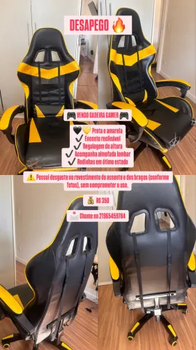 Cadeira Gamer Reclinável | Preta e Amarela | Regulagem de Altura