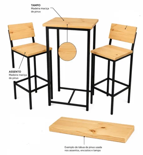 Mesa bistrô 2 banquetas 