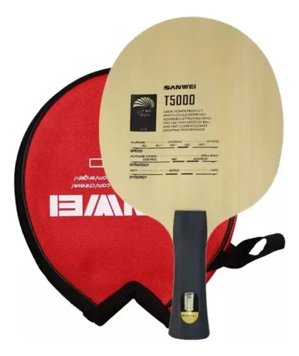 Raquete de Tênis de Mesa (Ping Pong) Sanwei T5000 FL, p/ Ataque Rápido com Capa - Nova