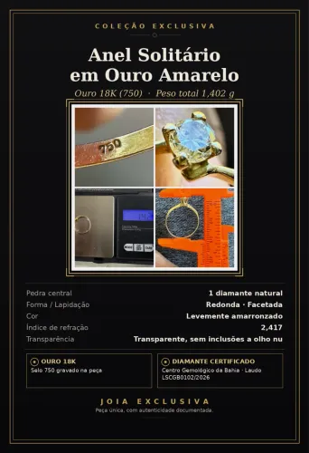 Anel Diamante Solitário em Ouro Amarelo