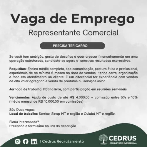Representante Comercial - Soluções em Energia Solar e Mobilidade Elétrica