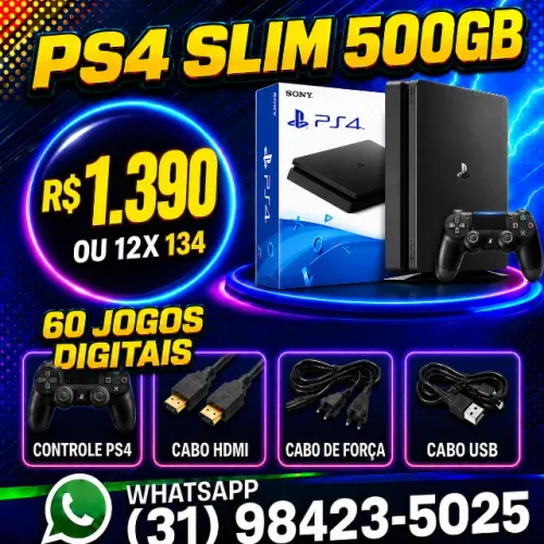 PS4 SLIM 5OOGB + 7O JOGOS + O6 MES GARANTIA I LOJA FISICA