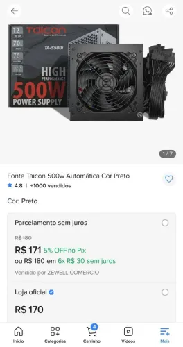 Fonte 500w high 80 plus