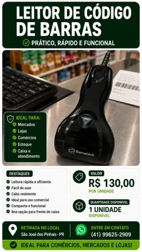 LEITOR DE CÓDIGO DE BARRAS BEMATECH - R$ 130,00