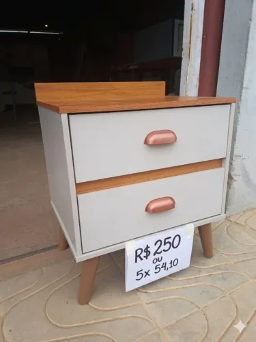 Mesa Cabeceira Criado Estilo Retro 2 Gavetas Quarto Moderno