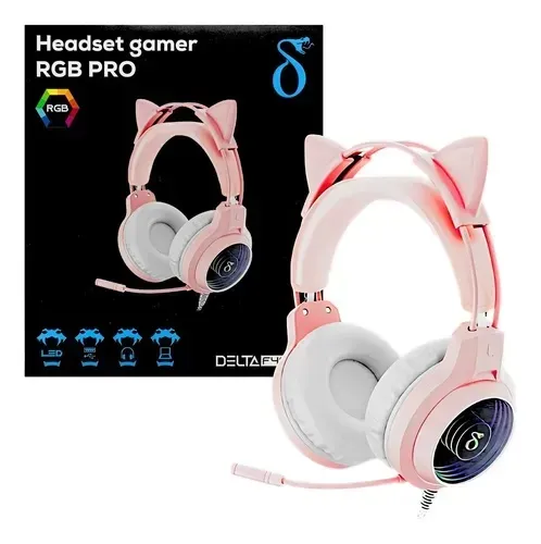 Fone Gamer Headset Rgb Rosa Aitek Cat