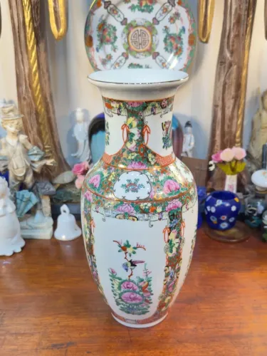 VASO ANTIGO PORCELANA CHINESA FAMÍLIA ROSA