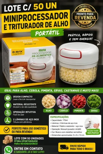 LOTE C/ 50 UN MINIPROCESSADOR E TRITURADOR DE ALHO PORTATIL
