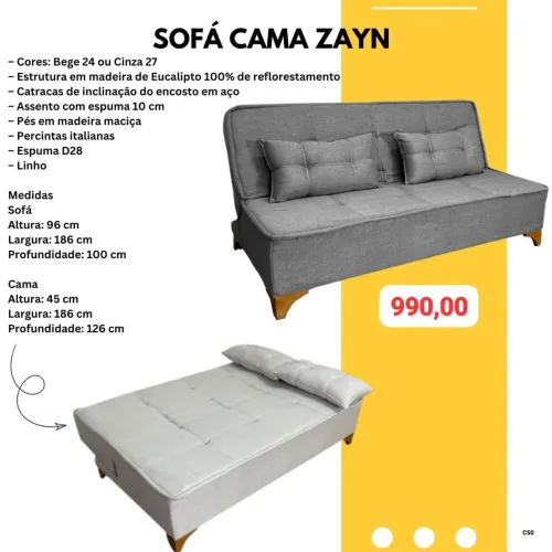 Sofá cama Zayn Linho 1.86m / 2 cores disponíveis / pague na entrega