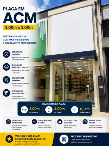 Placa de ACM para frente de Loja 3m x 3m