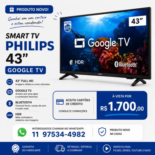 Smart TV 43" Philips Full HD DLED 43PFG6918/78 60Hz Google Assi