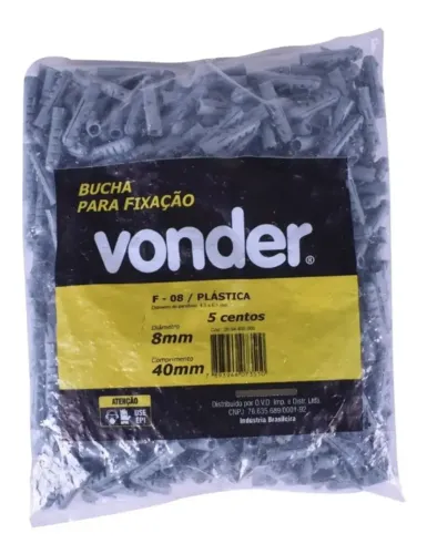 Bucha de plástico para fixação 8 mm, 500 peças, F-08, VONDER