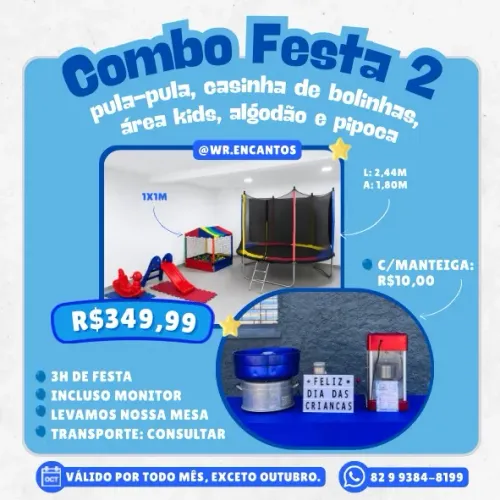 pula-pula, casinha de bolinhas, área kids, algodão doce e pipoca