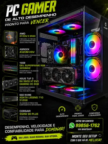 PC Gamer Ryzen 5 5500 RX5600XT 6GB - Completo -Até 12 X 340,00 Sem Acréscimo !!!