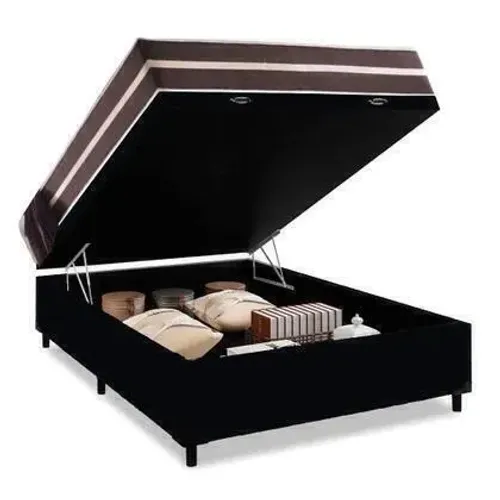 Cama Box Baú Casal 138 Tecido Sintético Preto com Colchão Little Angel Bello