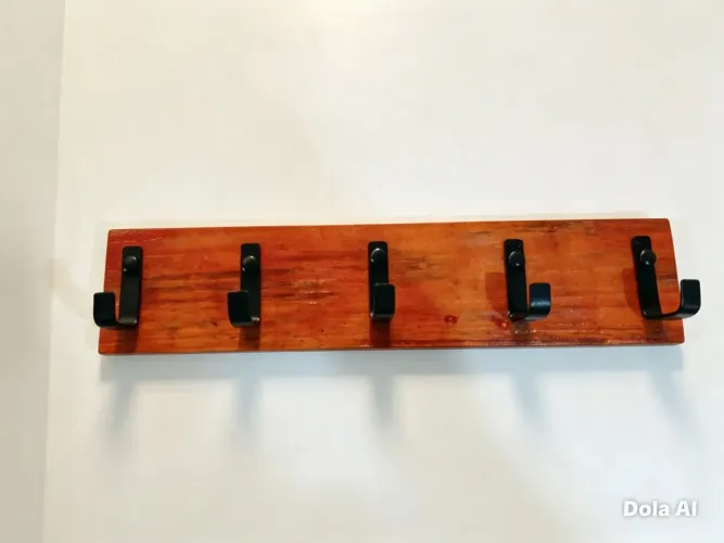 Cabideiro de Parede pinus com 5 Ganchos Aço Preto Reforçado 45cm Organizador Decorativo