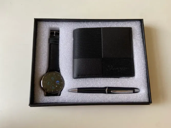 Kit Relógio, Carteira e Caneta para presente