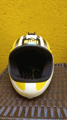 Capacete Kiwi Sports Branco e Amarelo Full Face Tamanho 62 - Usado 1 vez*<br><br>