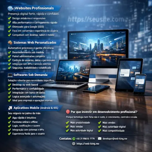 Desenvolvimento profissional  de Websites, Sistemas, Softwares, App e Automação