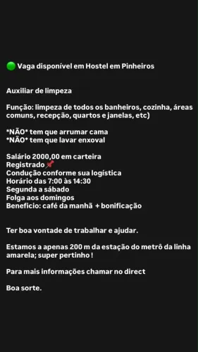 Vaga de Auxiliar de Limpeza