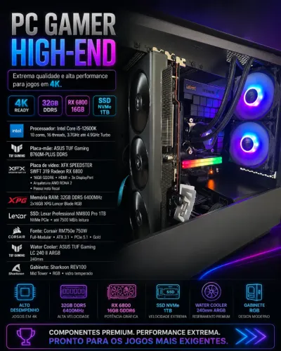 PC Gamer i5-12600K + RX 6800 16GB + 32GB DDR5 + SSD NVMe 1TB ? Dual Boot macOS e Windows