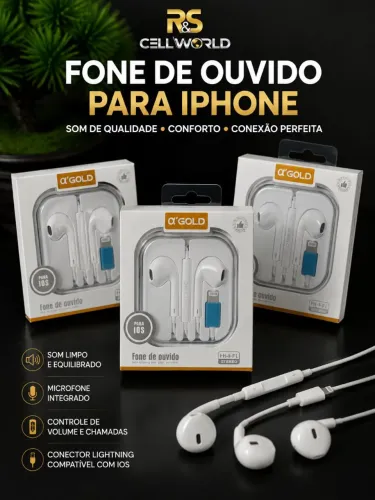 Fone de iphone Lightning com fio.