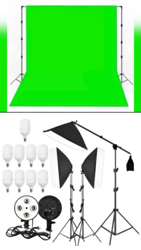 Fundo mais armação chroma key e Kit Iluminação Duplo C/ Softbox, Tripés 2m E Braço Girafa