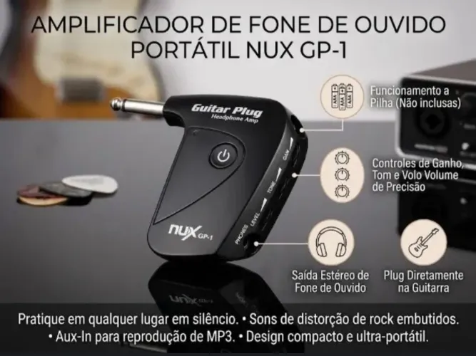 Interface Amplifocador de Fone para Guitarra/Baixo Nux GP-1 (Usado - Excelente Estado)