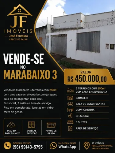 VENDE-SE CASA COM 3 SUITES NO MARABAIXO