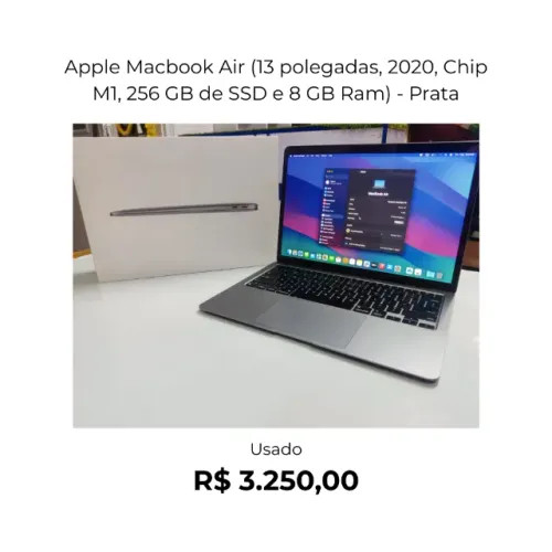 Apple Macbook Air (13 polegadas, 2020, Chip M1, 256 GB de SSD e 8 GB Ram) - Prata
