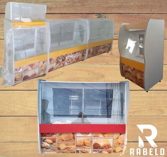 Expositor Vitrine Natural de Madeira para pão, bolo, bolachas e salgados em até 10x
