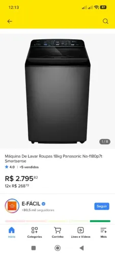 Máquina de lavar roupas Panasonic 18kg