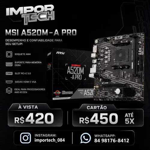 Placa-mãe Msi A520m-a Pro Am4 Matx Ddr4 Hdmi Dvi M.2. @importech_084