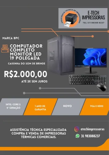 KIT COMPUTADOR NOVO COMPLETO INTEL I5 4G