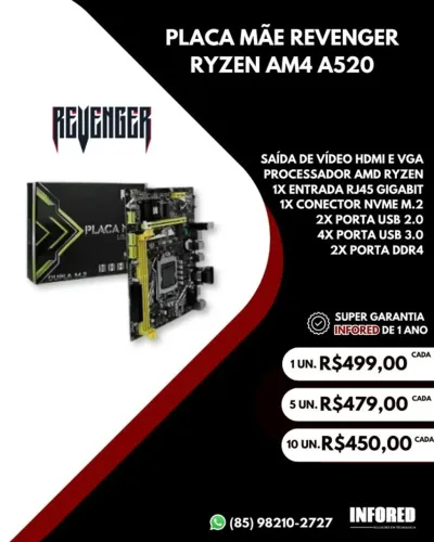 Placa mãe Revenger Ryzen AM4 A520