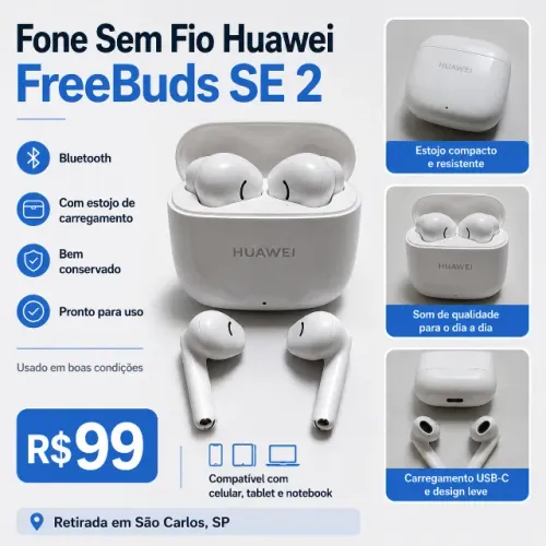Huawei FreeBuds SE 2 Bluetooth Sem Fio com Estojo e Caixa