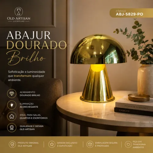 Abajur cogumelo dourado