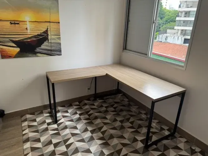 Mesa Em L Industrial Escrivaninha De Canto Ferro E Madeira Laminado 150x60/150x45