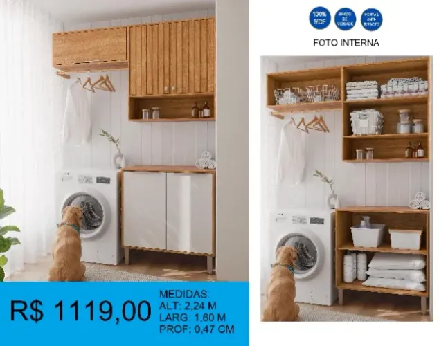 CONJUNTO DE ARMÁRIO PARA LAVANDERIA 100% MDF - PRONTA ENTREGA