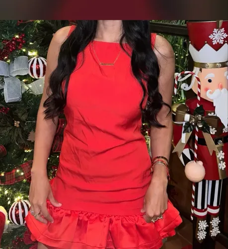 Vestido vermelho babado balone inspiração Zara