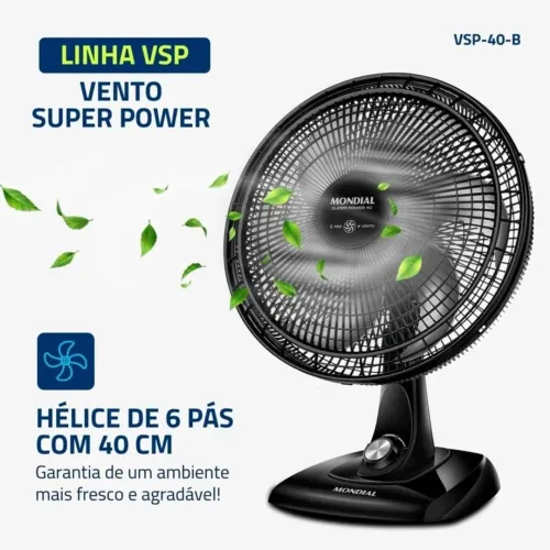 Ventilador de Mesa Mondial 40CM 6 Pás 3 Velocidades - Preto