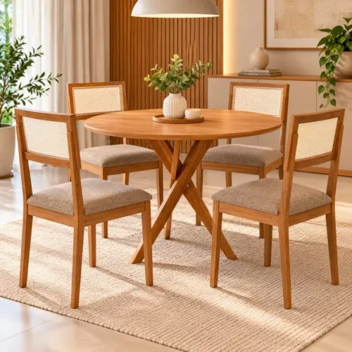 Mesa Cacau com 4 cadeiras (s/ vidro) - Entrega Rápida