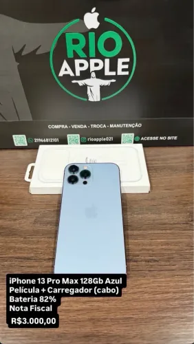 IPhone 13 Pro Max 128Gb Azul Impecável Todo Original De Fábrica 