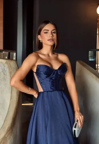 Vestido azul marinho (madrinha de casamento/formatura) usado somente 1 vez