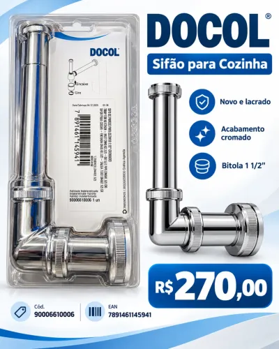 Sifão para Cozinha Docol Cromado 1 1/2 - Novo e Lacrado